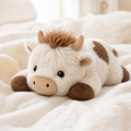 MeWaii® Brown Cow Fuzzy Long Haired Weighted Stuffed Animal with Microwavable Heating Pad