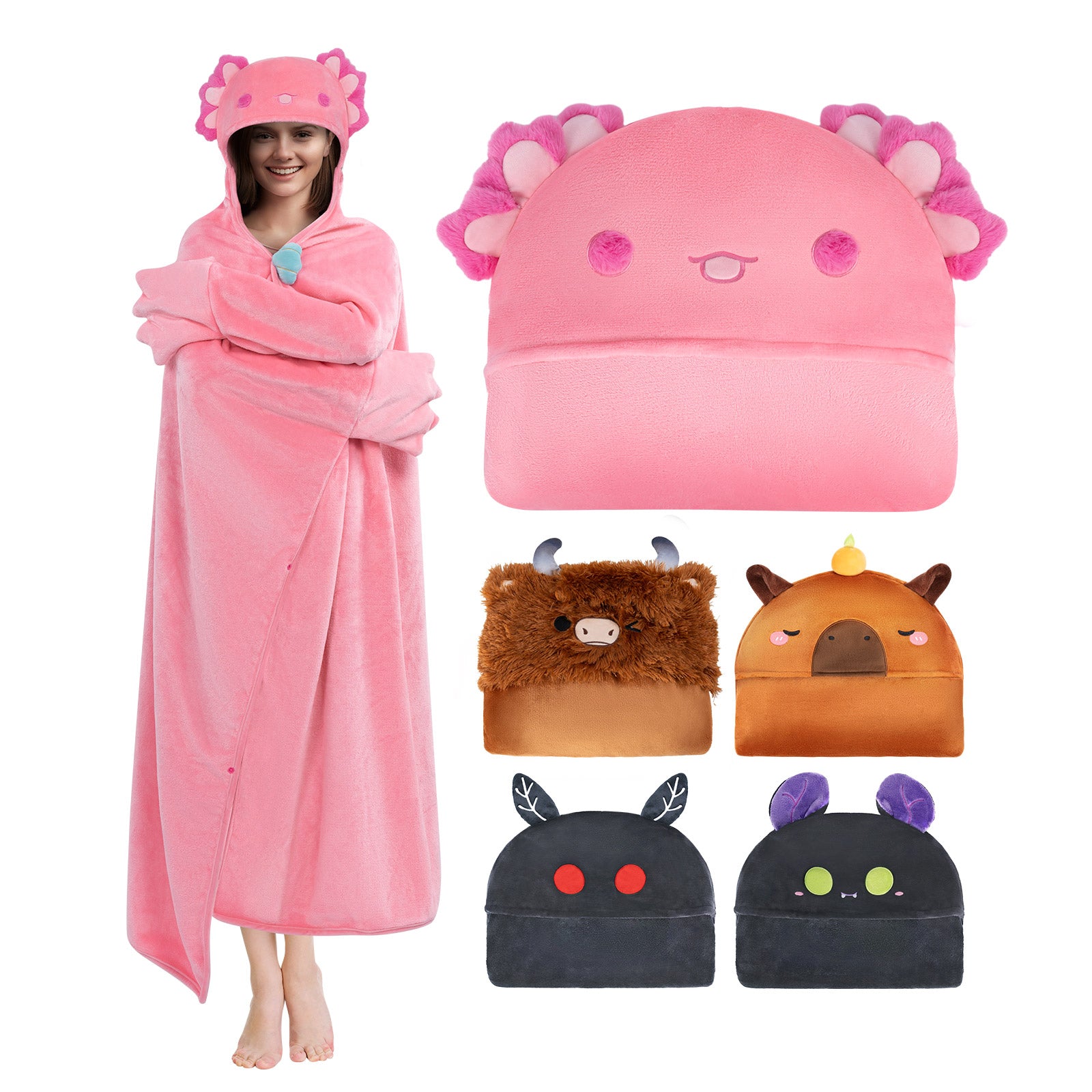 MeWaii® Pink Axolotl Wearable Blanket Hoodie Ultra Soft Oversized Cozy Blanket for Cozy Cuddles & Relaxing Moments