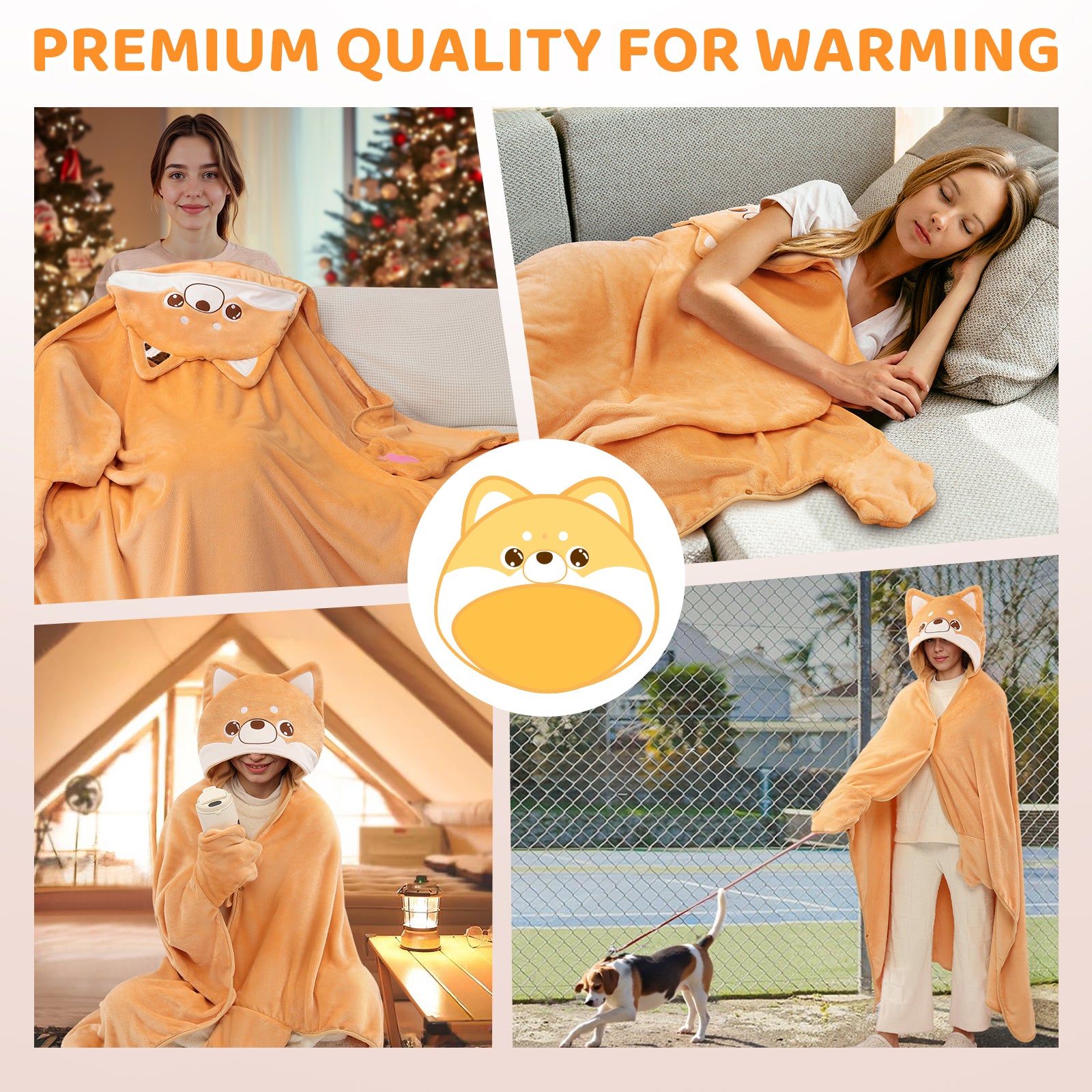 MeWaii® Sunglasses Shiba Inu Wearable Blanket Hoodie Ultra Soft Oversized Cozy Blanket for Cozy Cuddles & Relaxing Moments