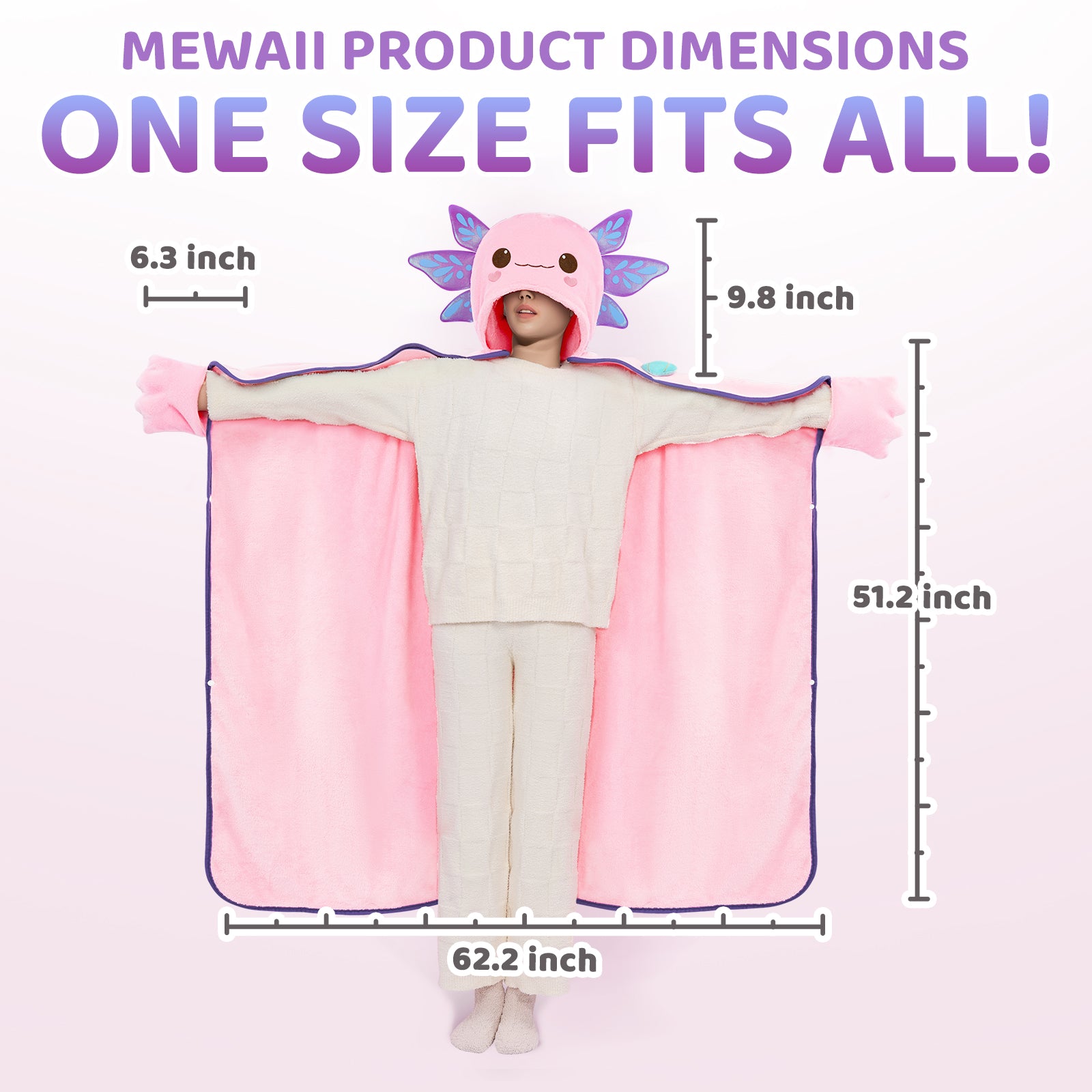 Mewaii® Axolotl Wearable Blanket Hoodie Ultra Soft Oversized Cozy Blanket for Warm Hugs & Relaxing Moments