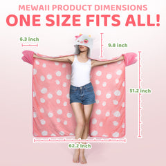 MeWaii® Strawberry Cow Wearable Blanket Hoodie Ultra Soft Oversized Cozy Blanket for Warm Hugs & Relaxing Moments