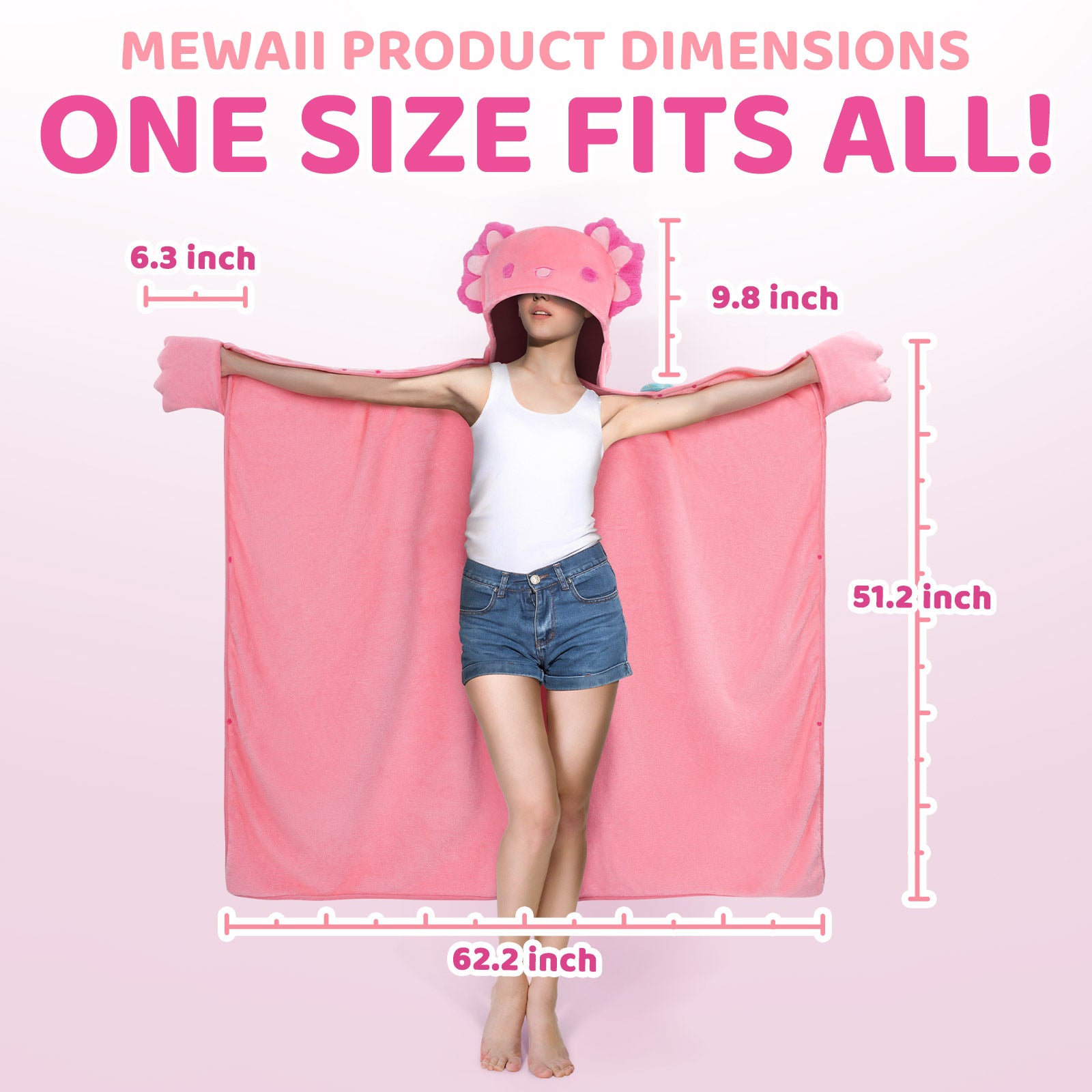 MeWaii® Pink Axolotl Wearable Blanket Hoodie Ultra Soft Oversized Cozy Blanket for Cozy Cuddles & Relaxing Moments