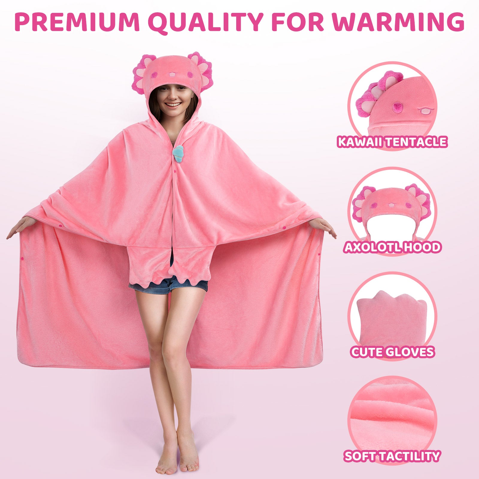 MeWaii® Pink Axolotl Wearable Blanket Hoodie Ultra Soft Oversized Cozy Blanket for Cozy Cuddles & Relaxing Moments