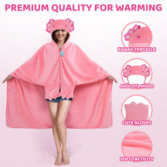 MeWaii® Pink Axolotl Wearable Blanket Hoodie Ultra Soft Oversized Cozy Blanket for Cozy Cuddles & Relaxing Moments