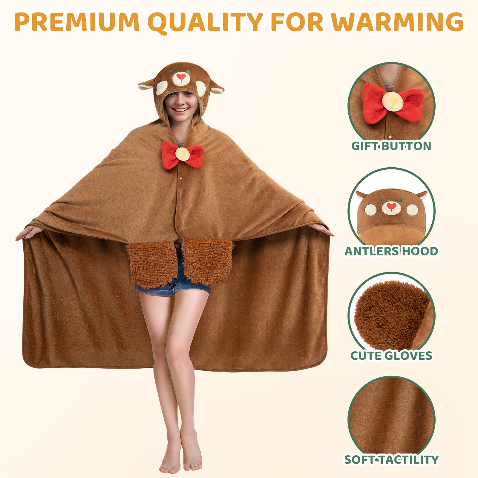 MeWaii® Christmas Reindeer Wearable Blanket Hoodie Ultra Soft Oversized Cozy Blanket for Cozy Cuddles & Relaxing Moments