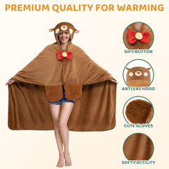 MeWaii® Christmas Reindeer Wearable Blanket Hoodie Ultra Soft Oversized Cozy Blanket for Cozy Cuddles & Relaxing Moments