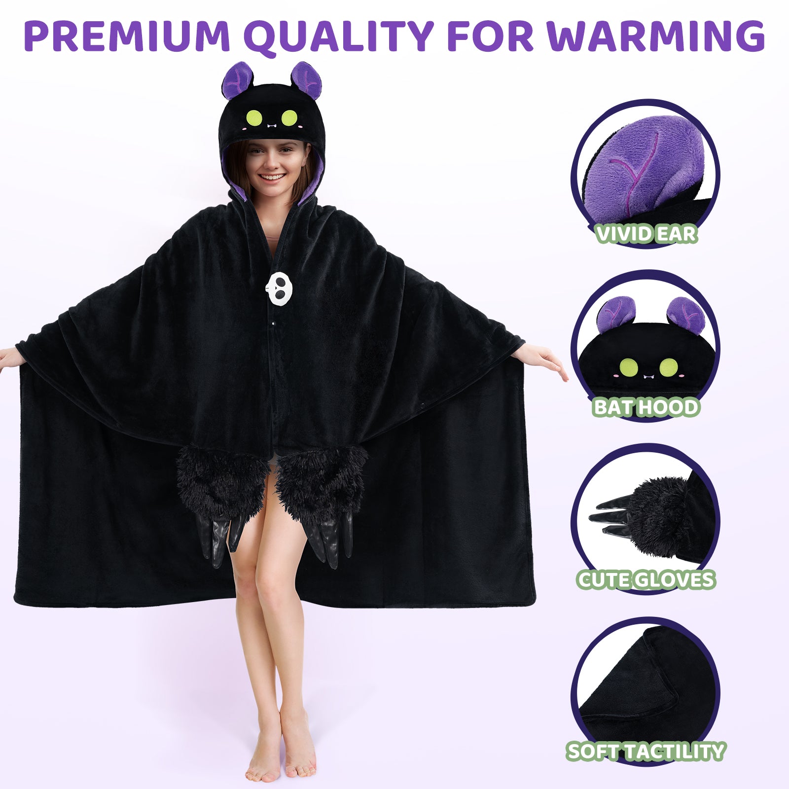 MeWaii® Dark Bat Wearable Blanket Hoodie Ultra Soft Oversized Cozy Blanket for Cozy Cuddles & Relaxing Moments