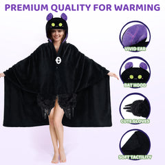 MeWaii® Dark Bat Wearable Blanket Hoodie Ultra Soft Oversized Cozy Blanket for Cozy Cuddles & Relaxing Moments