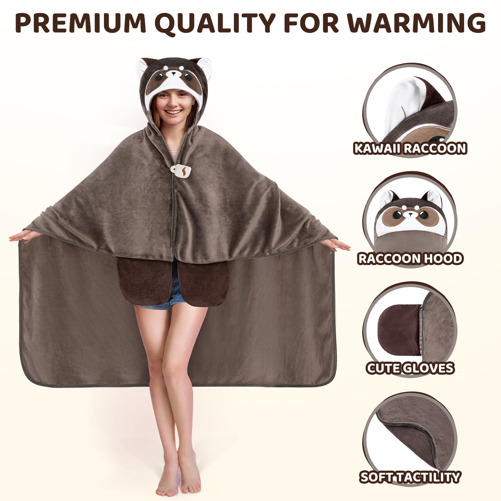 MeWaii® Raccoon Wearable Blanket Hoodie Ultra Soft Oversized Cozy Blanket for Cozy Cuddles & Relaxing Moments