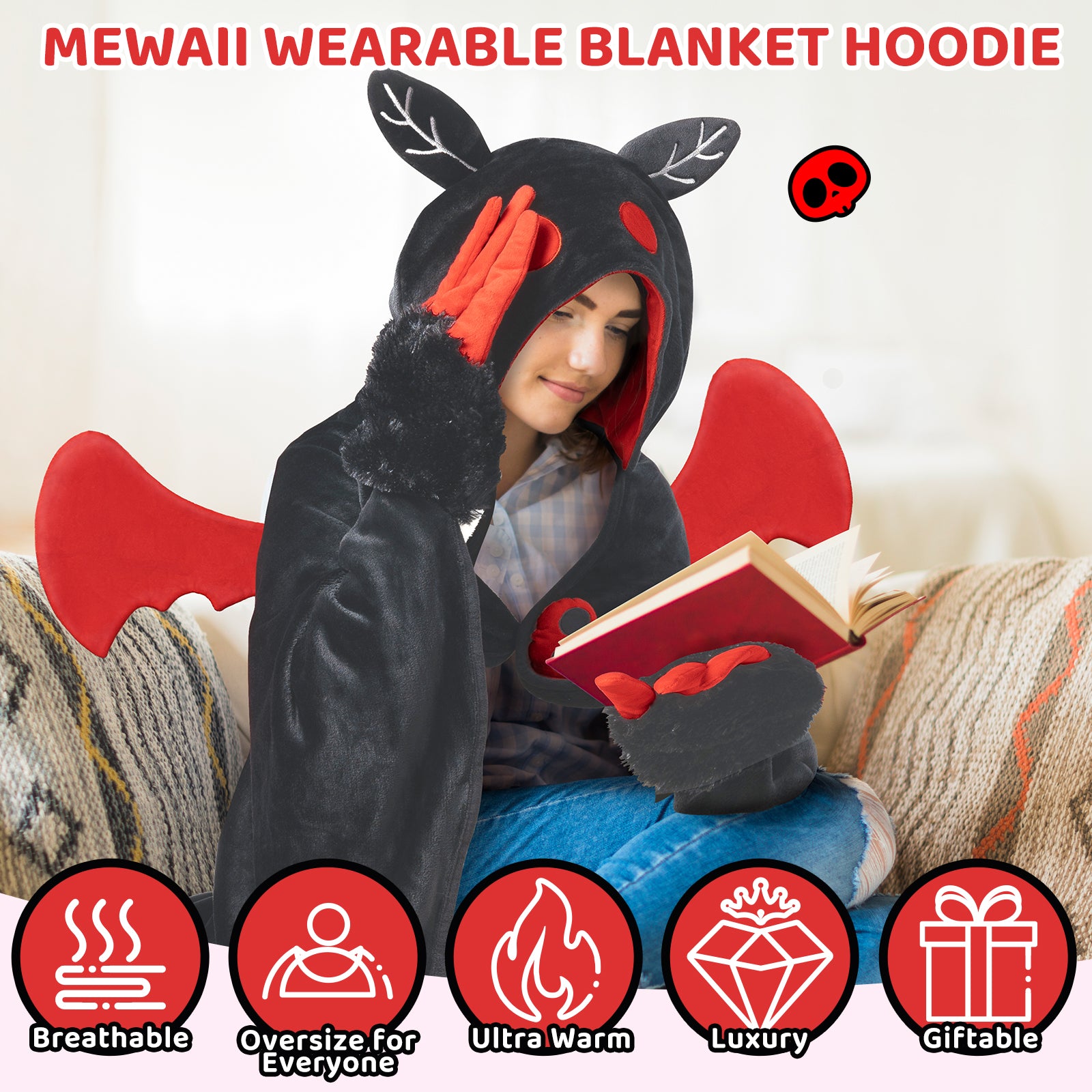 MeWaii® Mothman Wearable Blanket Hoodie Ultra Soft Oversized Cozy Blanket for Cozy Cuddles & Relaxing Moments