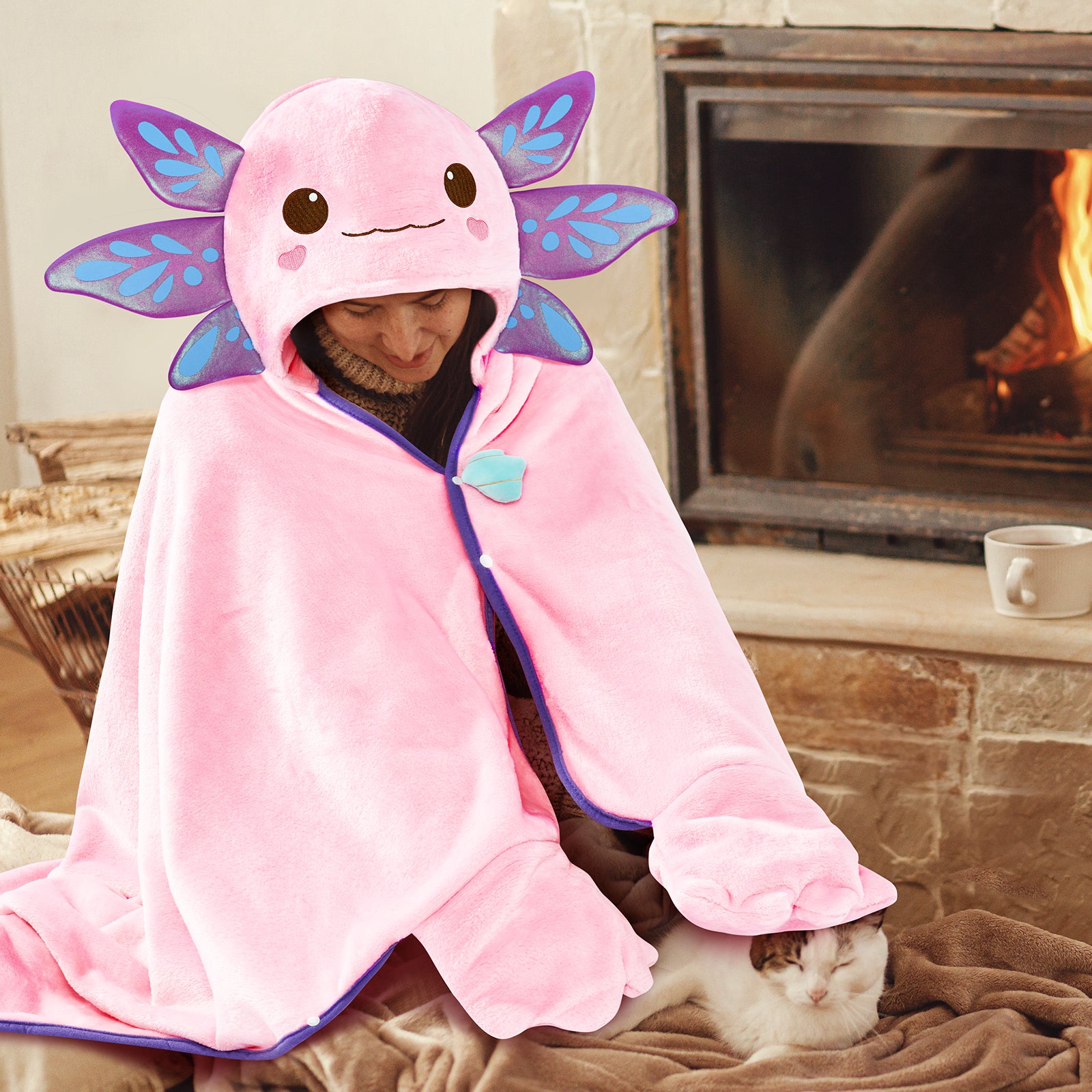 Mewaii® Axolotl Wearable Blanket Hoodie Ultra Soft Oversized Cozy Blanket for Warm Hugs & Relaxing Moments
