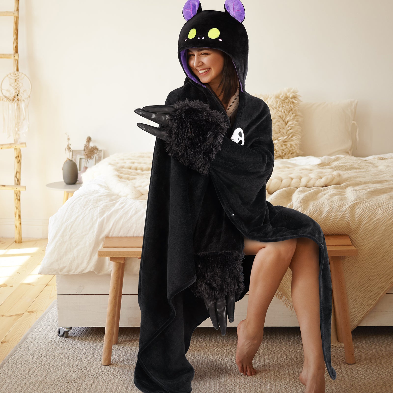 MeWaii® Dark Bat Wearable Blanket Hoodie Ultra Soft Oversized Cozy Blanket for Cozy Cuddles & Relaxing Moments