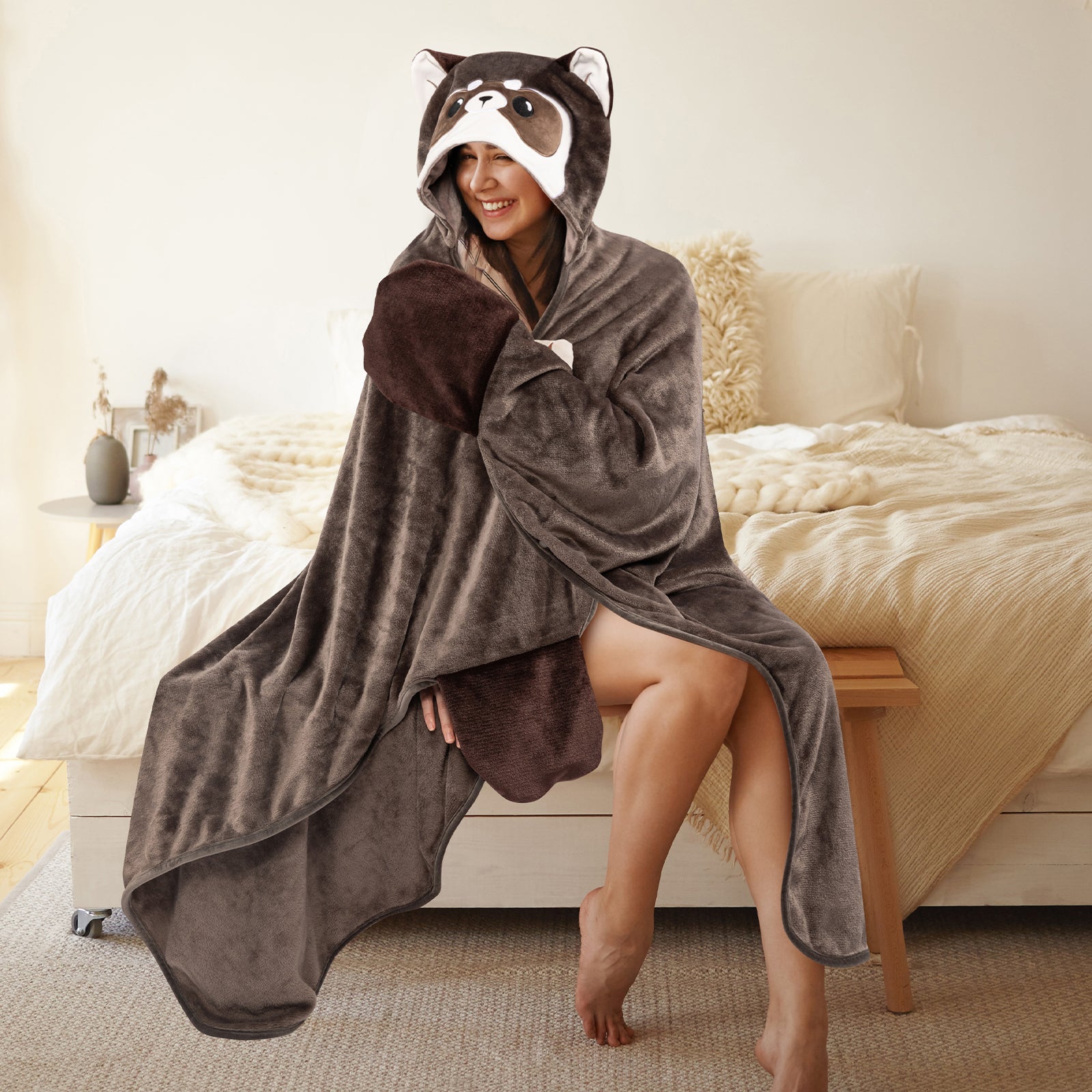 MeWaii® Raccoon Wearable Blanket Hoodie Ultra Soft Oversized Cozy Blanket for Cozy Cuddles & Relaxing Moments