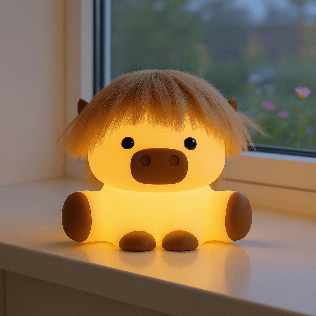 Squishy Silikon Niedliche Highland Kuh LED-Nachtlicht - Perfektes Geschenk für Kinder und Mädchen