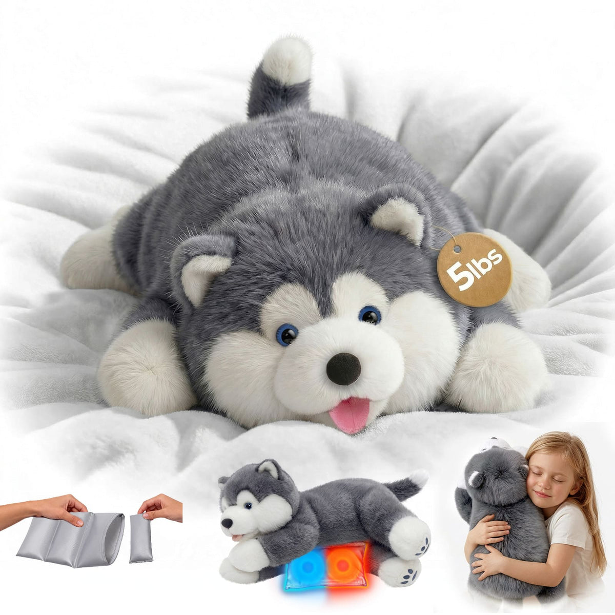 MeWaii® Alaskan Malamute Weighted Stuffed Animal with Microwavable Heating Pad