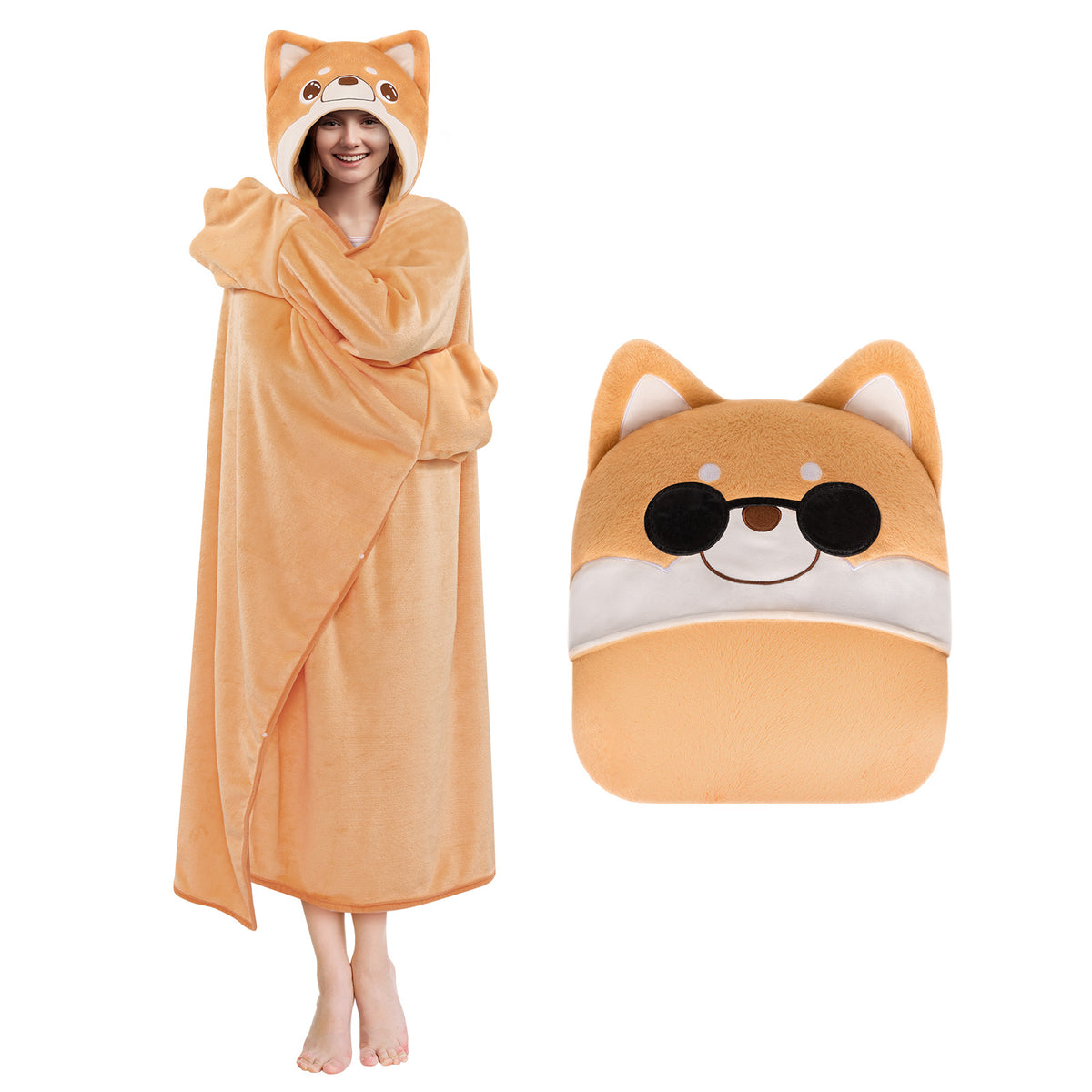 MeWaii® Sunglasses Shiba Inu Wearable Blanket Hoodie Ultra Soft Oversized Cozy Blanket for Cozy Cuddles & Relaxing Moments
