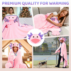 Mewaii® Axolotl Wearable Blanket Hoodie Ultra Soft Oversized Cozy Blanket for Warm Hugs & Relaxing Moments