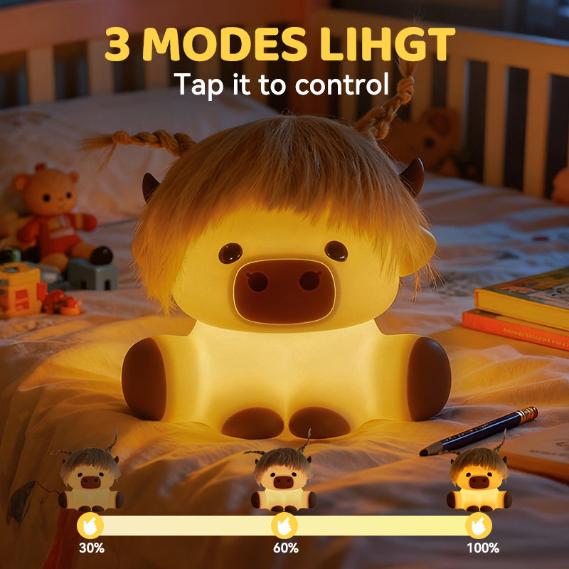 Squishy Silikon Niedliche Highland Kuh LED-Nachtlicht - Perfektes Geschenk für Kinder und Mädchen