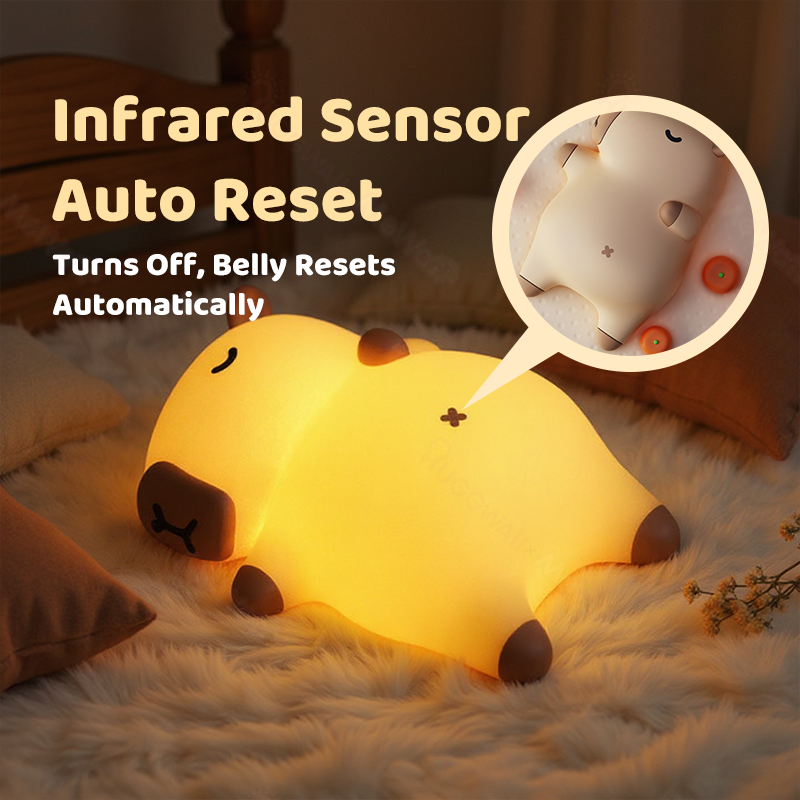 MeWaii® Sleeping Capybara Breathing Squishy Silicone Companion Sound LED Night Light Perfect Gift