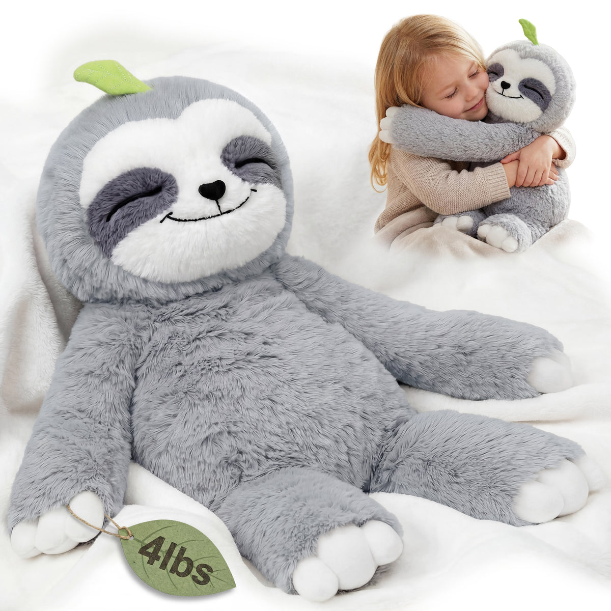 MeWaii® 4lbs Sitting Sloth Weighted Stuffed Animal Built-In Heating - Cozy Gift for Kids & Adults