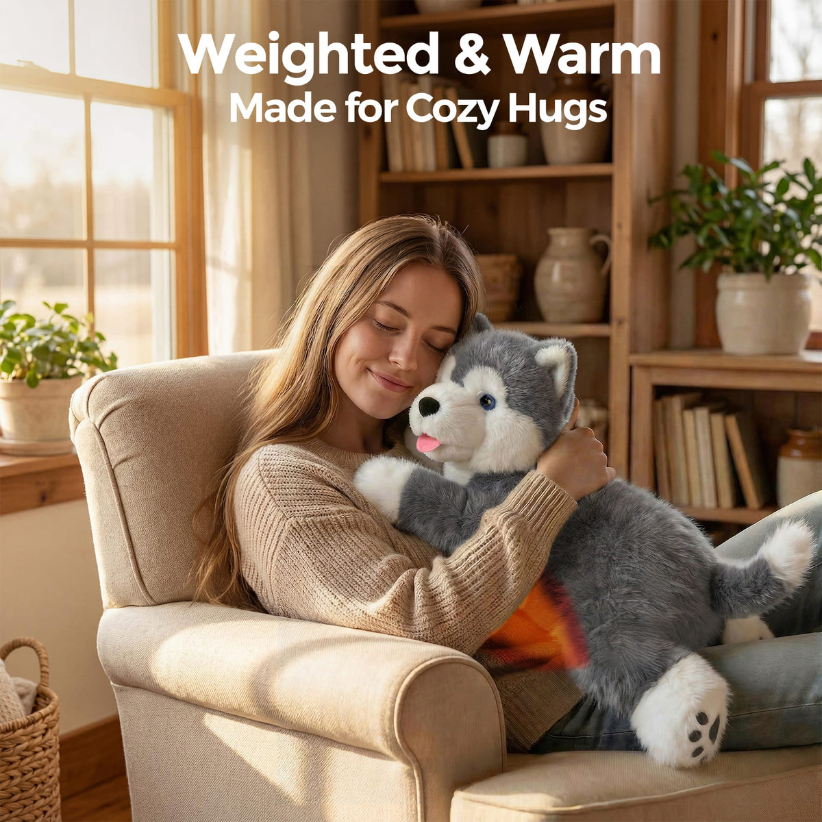 MeWaii® Alaskan Malamute Weighted Stuffed Animal with Microwavable Heating Pad