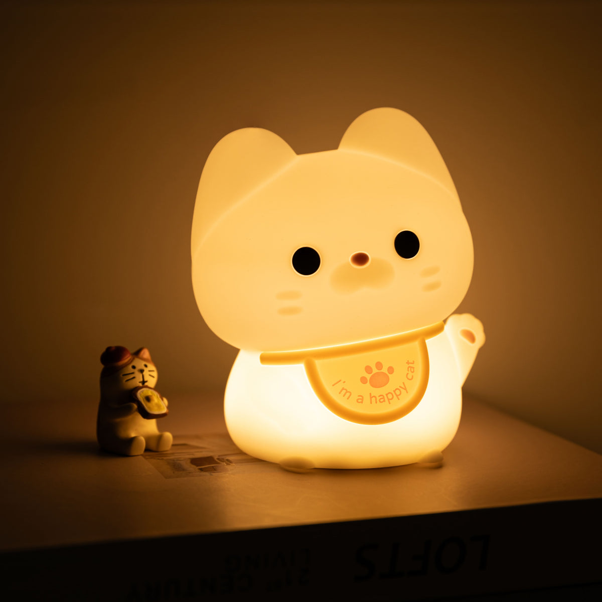 Veilleuse LED en silicone souple en forme de chat heureux – Cadeau idéal pour les enfants et les filles