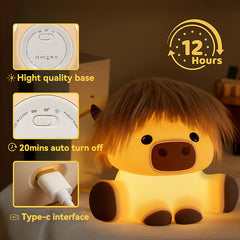Squishy Silikon Niedliche Highland Kuh LED-Nachtlicht - Perfektes Geschenk für Kinder und Mädchen