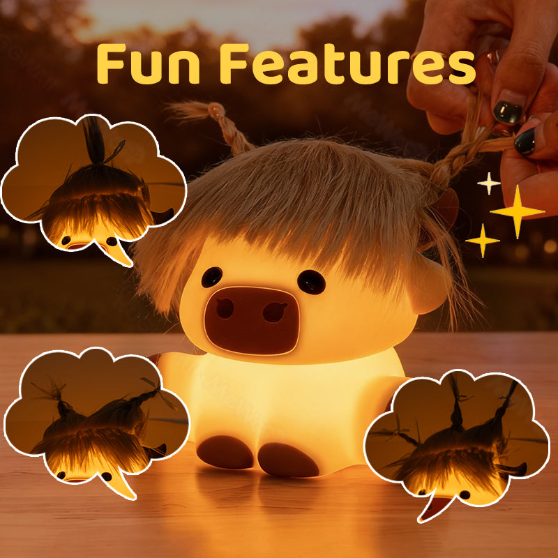 Squishy Silikon Niedliche Highland Kuh LED-Nachtlicht - Perfektes Geschenk für Kinder und Mädchen