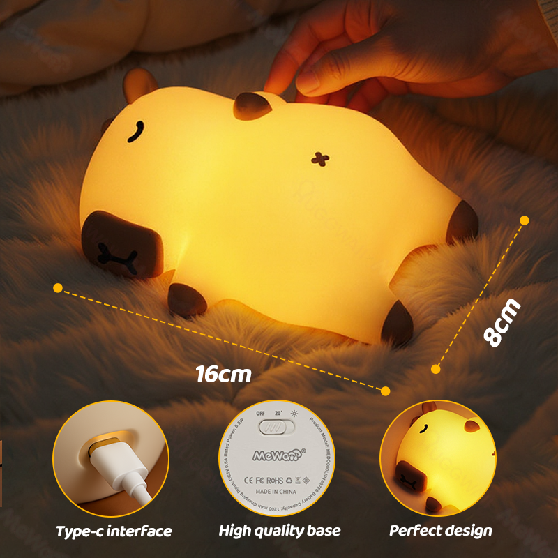 MeWaii® Sleeping Capybara Breathing Squishy Silicone Companion Sound LED Night Light Perfect Gift