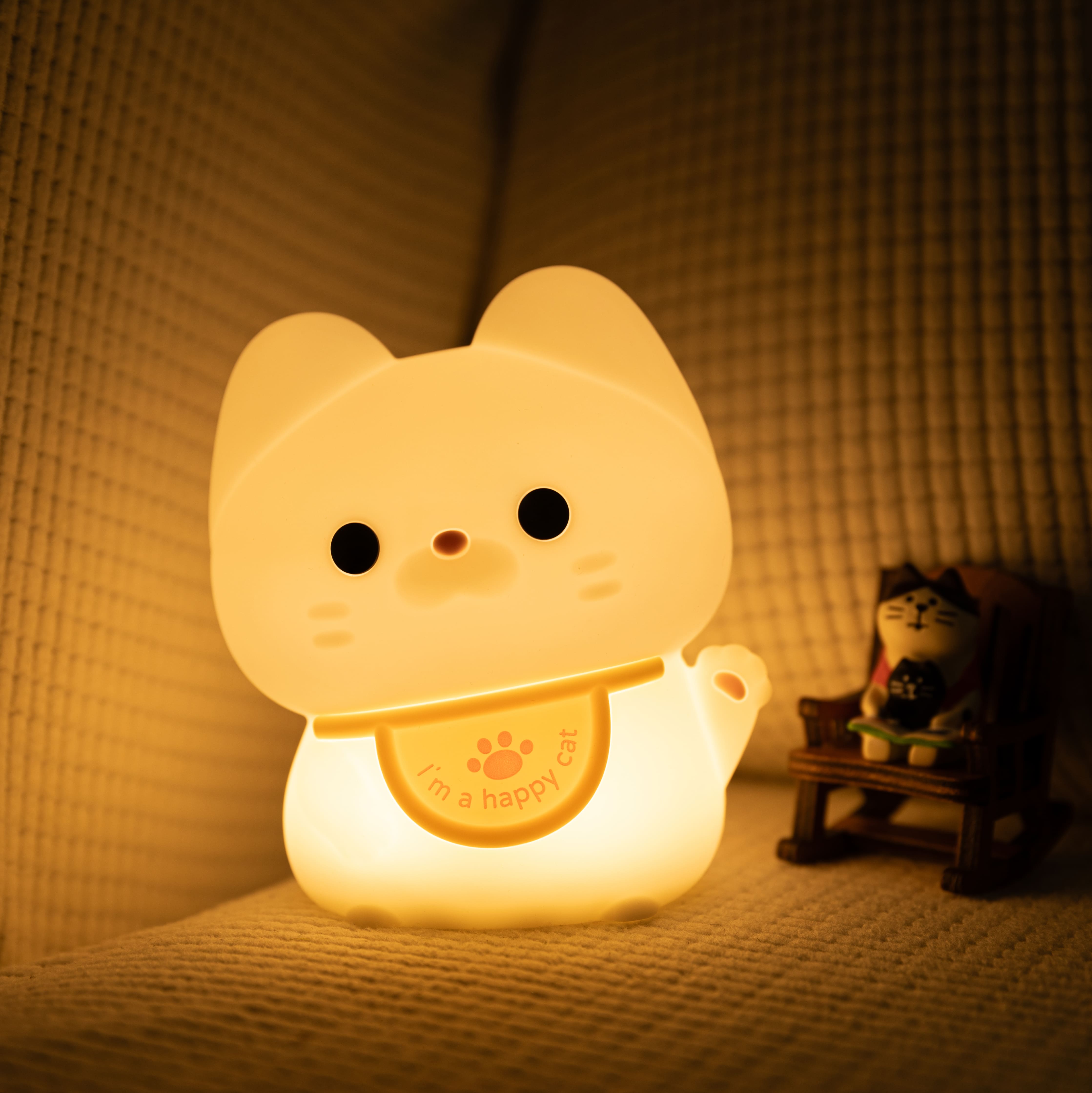 Veilleuse LED en silicone souple en forme de chat heureux – Cadeau idéal pour les enfants et les filles