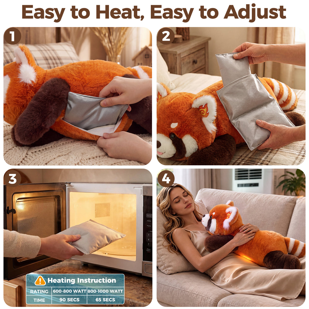 MeWaii® Red Panda Weighted Stuffed Animals with Microwavable Heating Pad