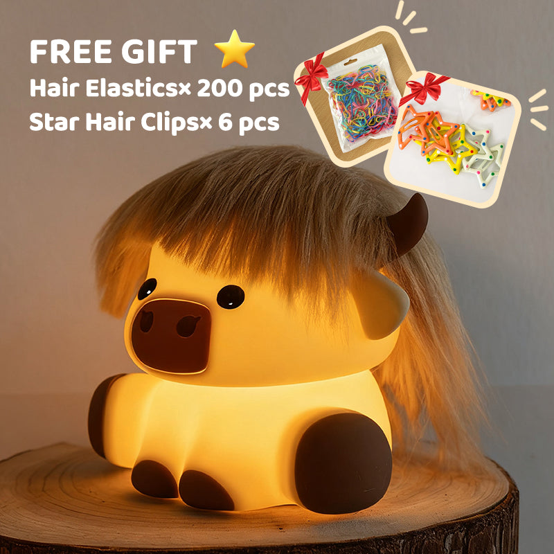 Squishy Silikon Niedliche Highland Kuh LED-Nachtlicht - Perfektes Geschenk für Kinder und Mädchen