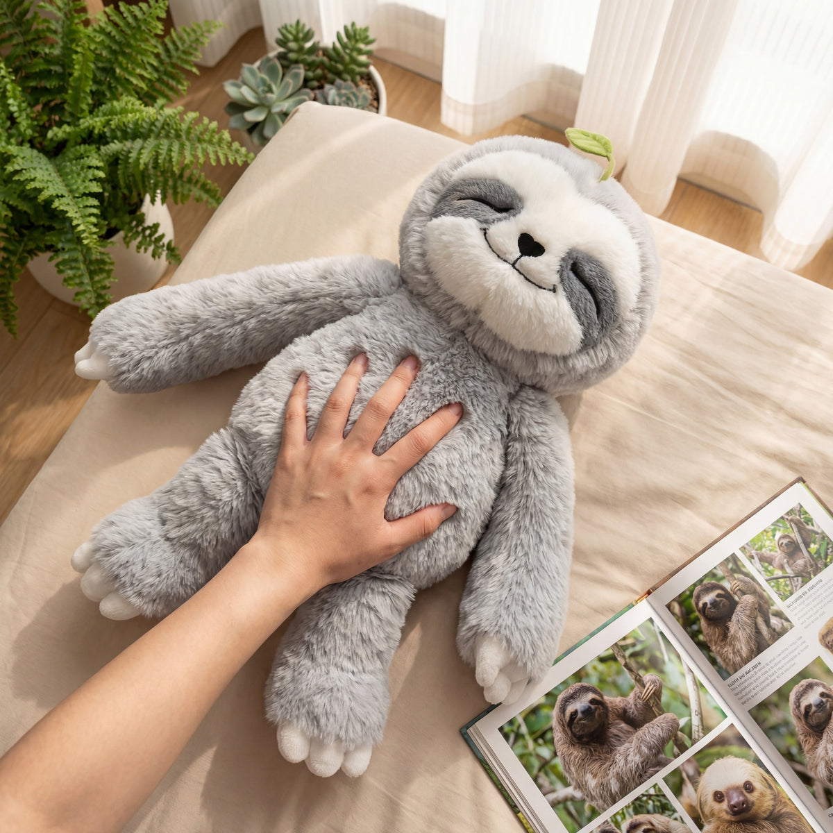 MeWaii® 4lbs Sitting Sloth Weighted Stuffed Animal Built-In Heating - Cozy Gift for Kids & Adults