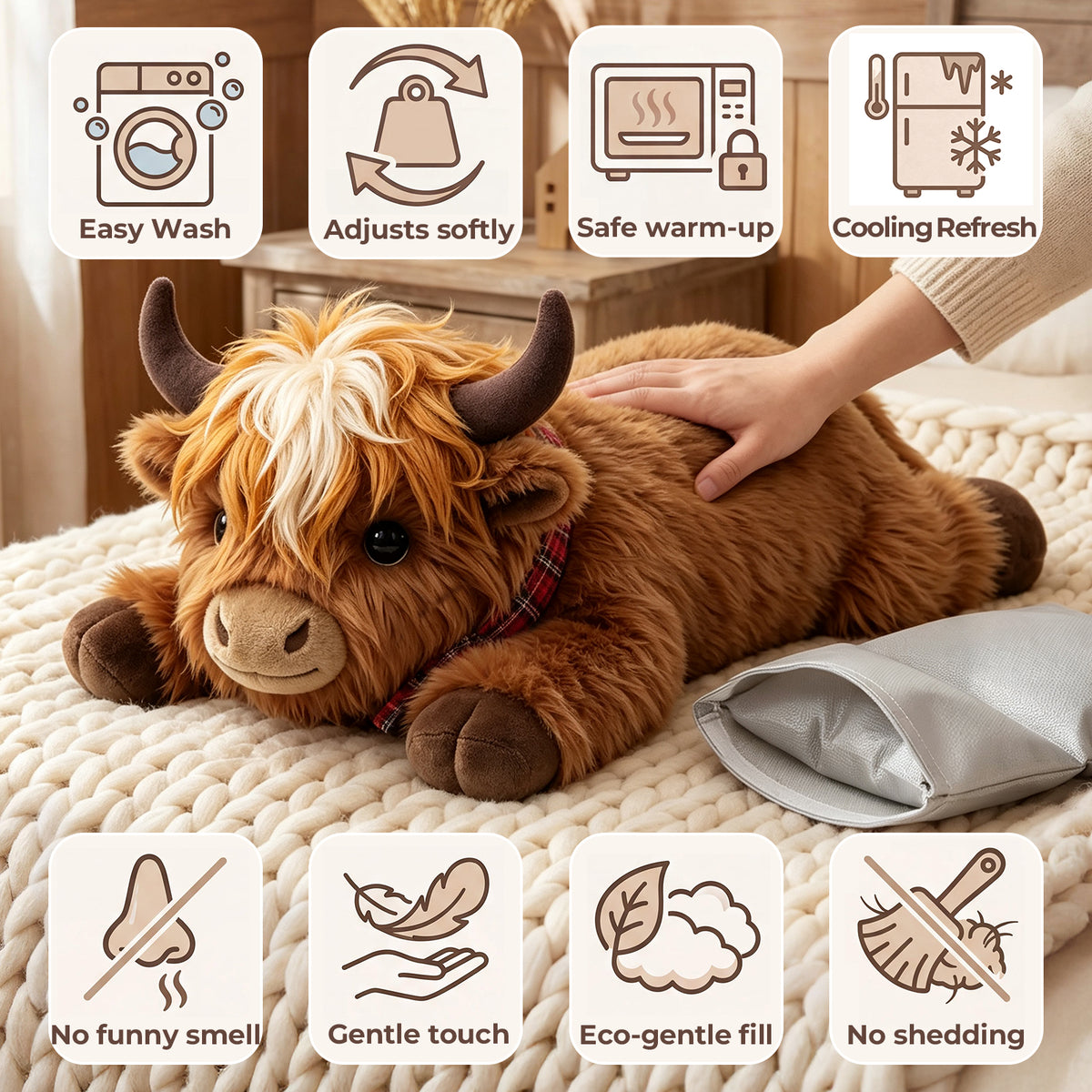 MeWaii® Scotland Highland Cow Weighted Stuffed with Microwavable Heating Pad Animal
