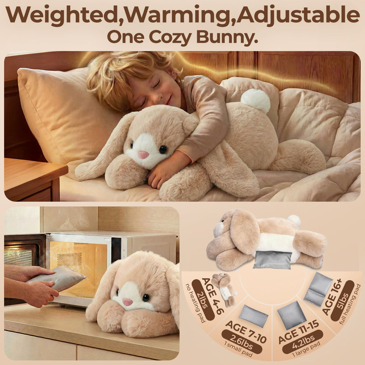 MeWaii® Bunny Weighted Stuffed Animal with Microwavable Heating Pad