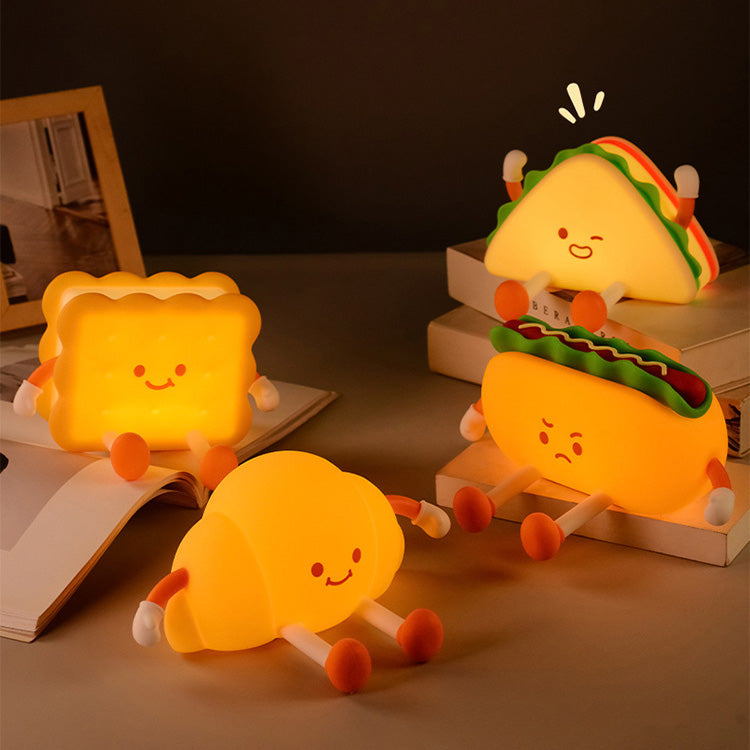 Afternoon Tea Silicone Squishy Night Light Set Cute Bread Biscuit Sandwich Lamp Food Series Gift Decor