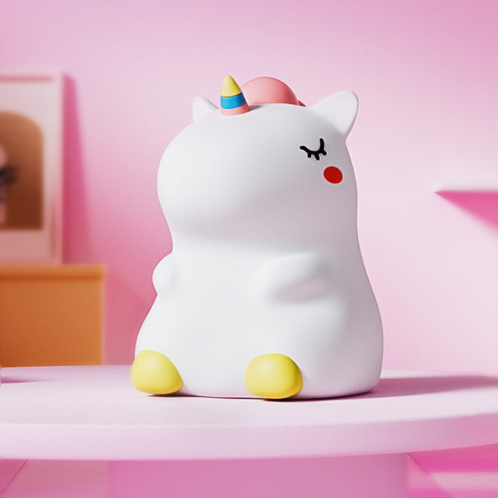 Chubby Unicorn Silicone Squishy Night Light Rainbow Horn Blush Cute Perfect Gift