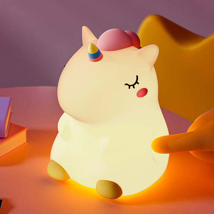 Chubby Unicorn Silicone Squishy Night Light Rainbow Horn Blush Cute Perfect Gift