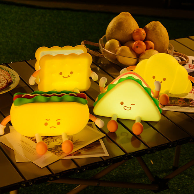 Afternoon Tea Silicone Squishy Night Light Set Cute Bread Biscuit Sandwich Lamp Food Series Gift Decor