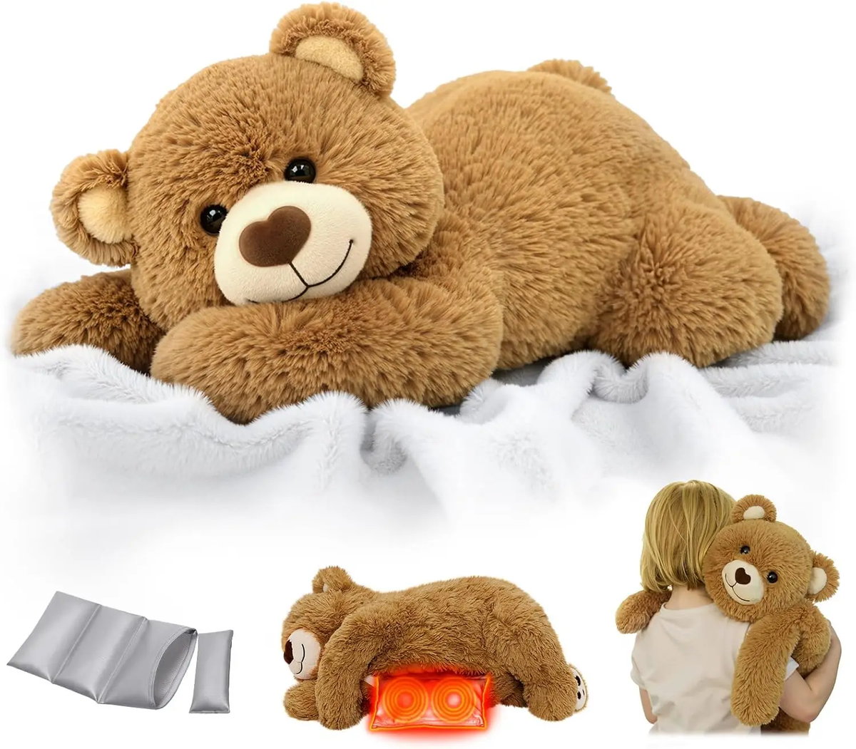 Mewaii® Brown Bear Weighted Stuffed Animal with Microwavable Heating Pad
