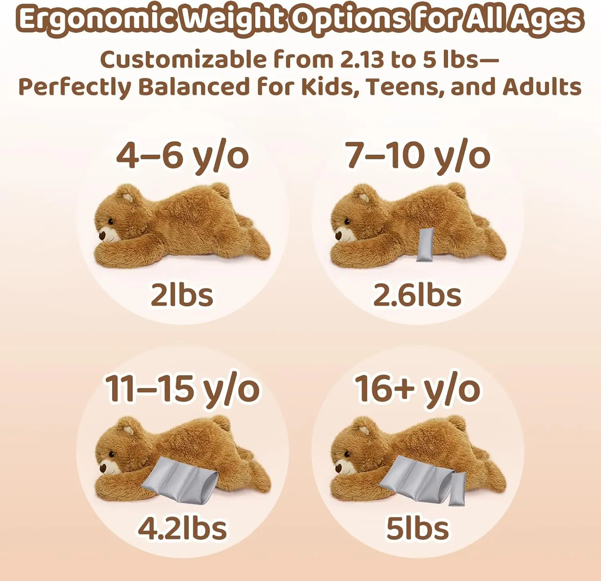 Mewaii® Brown Bear Weighted Stuffed Animal with Microwavable Heating Pad