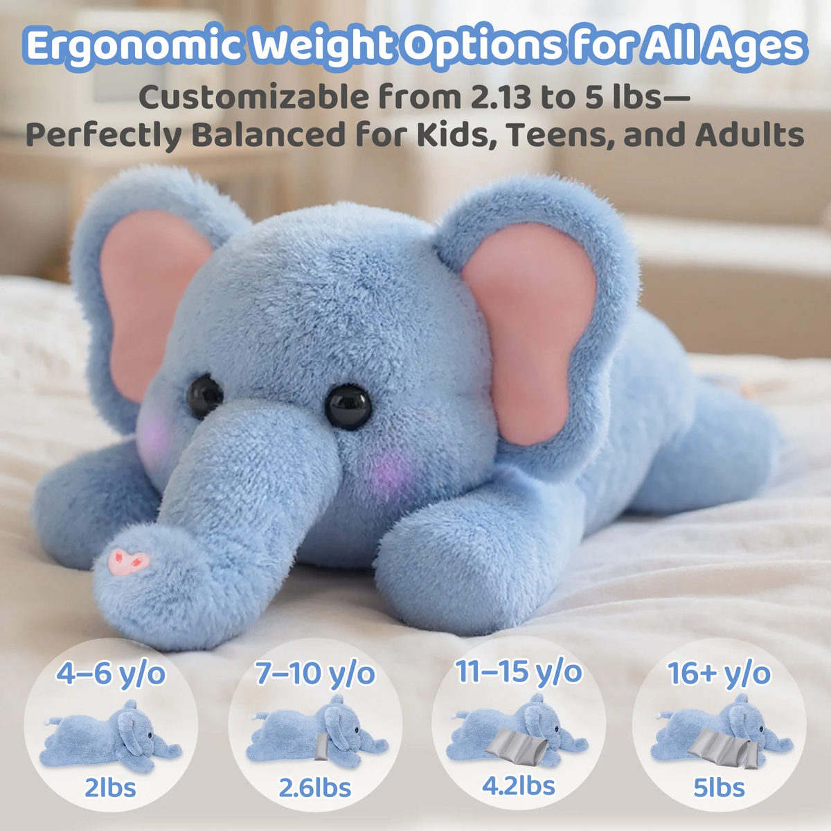 MeWaii®  Elephant Weighted Stuffed Animal with Microwavable Heating Pad