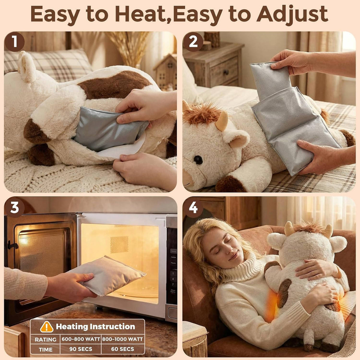MeWaii® Pasture Cow Weighted Stuffed Animal with Microwavable Heating Pad