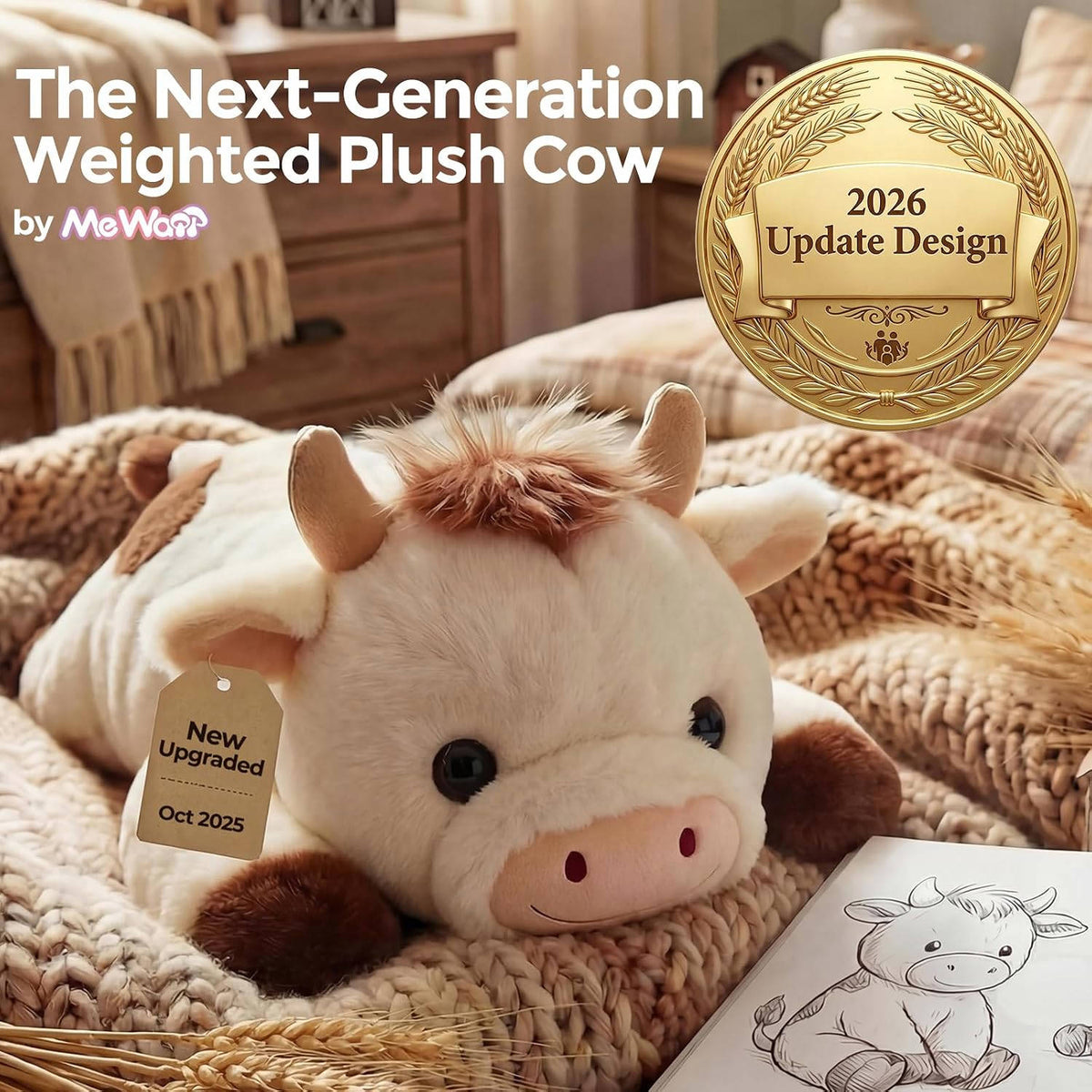 MeWaii® Pasture Cow Weighted Stuffed Animal with Microwavable Heating Pad