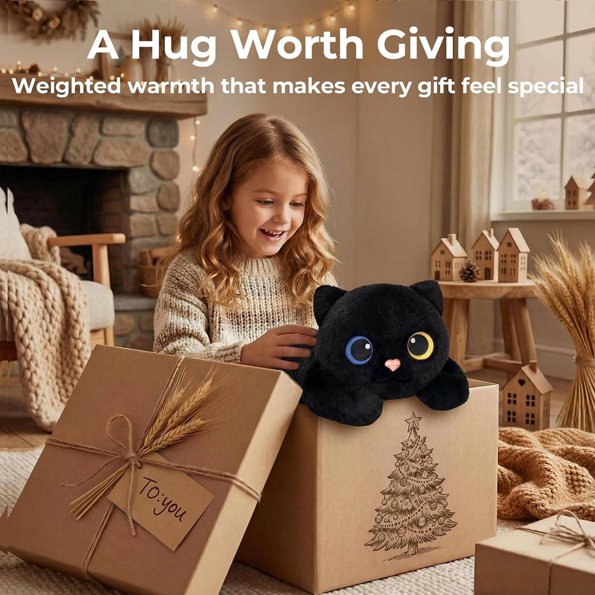 MeWaii® Black Cat Weighted Stuffed Animal with Microwavable Heating Pad