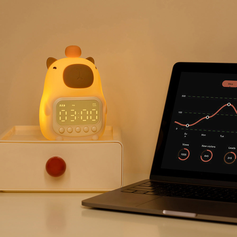 MeWaii® Squishy Silikon Capybara Wecker LED Nachtlicht – Perfektes Geschenk für Kinder und Mädchen