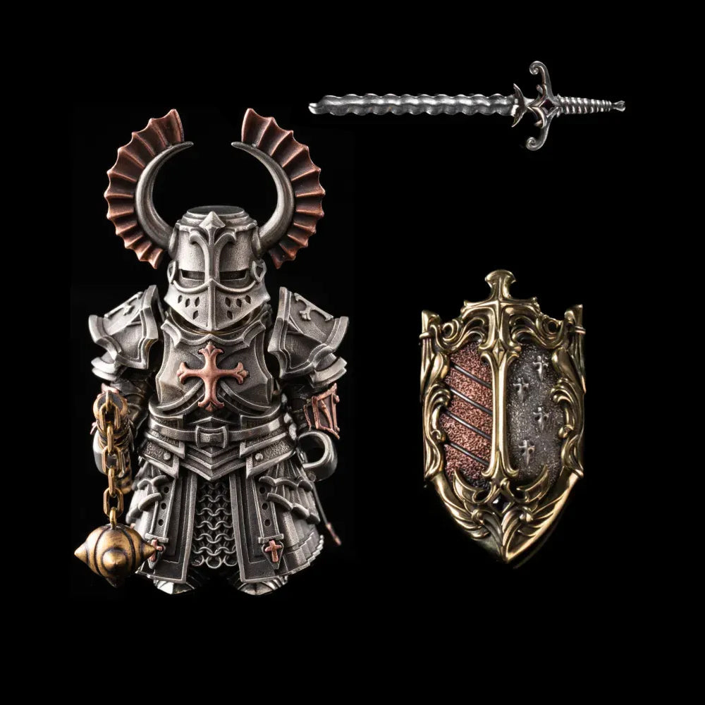 Crusader Figurine Detachable Bronze Bull-Helm Knight Statue Set