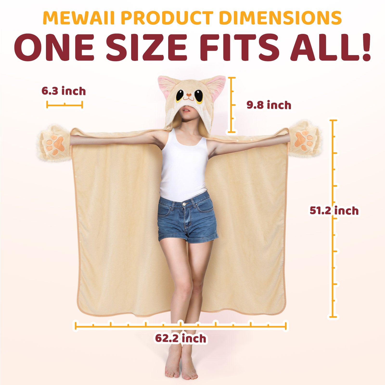 MeWaii® Fennec Fox Wearable Blanket Hoodie Ultra Soft Oversized Cozy Blanket for Warm Hugs & Relaxing Moments
