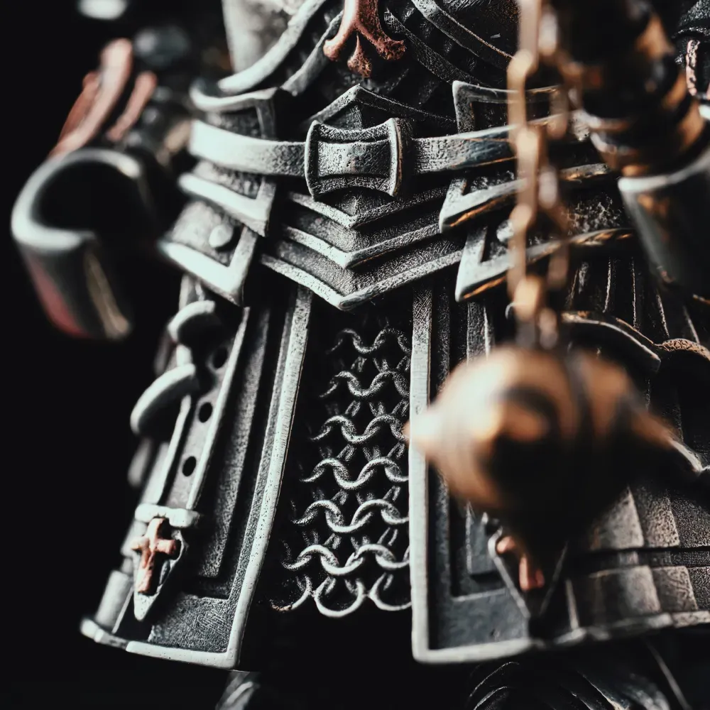Crusader Figurine Detachable Bronze Bull-Helm Knight Statue Set