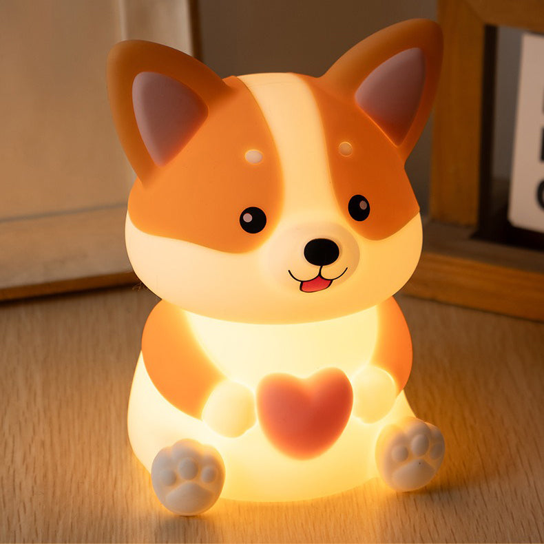 MeWaii® Corgi with Heart Silicone Night Light Cute Puppy Paw Pads Cozy Decor Perfect Gift